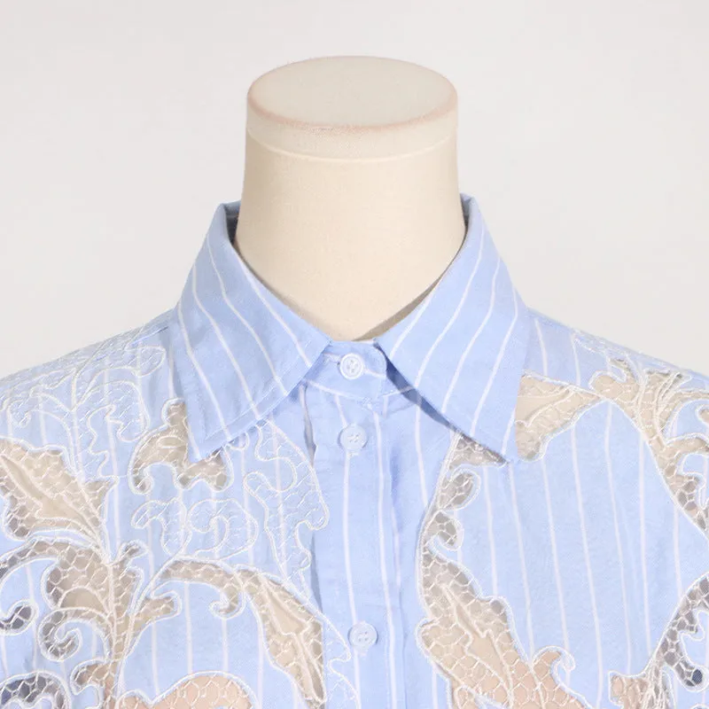 COLLARED LACE DETAILED BUTTON UP BLOUSE