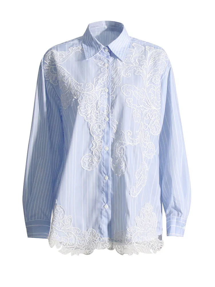 COLLARED LACE DETAILED BUTTON UP BLOUSE