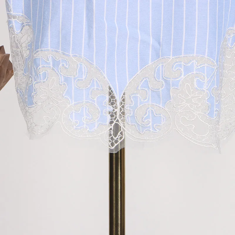 COLLARED LACE DETAILED BUTTON UP BLOUSE