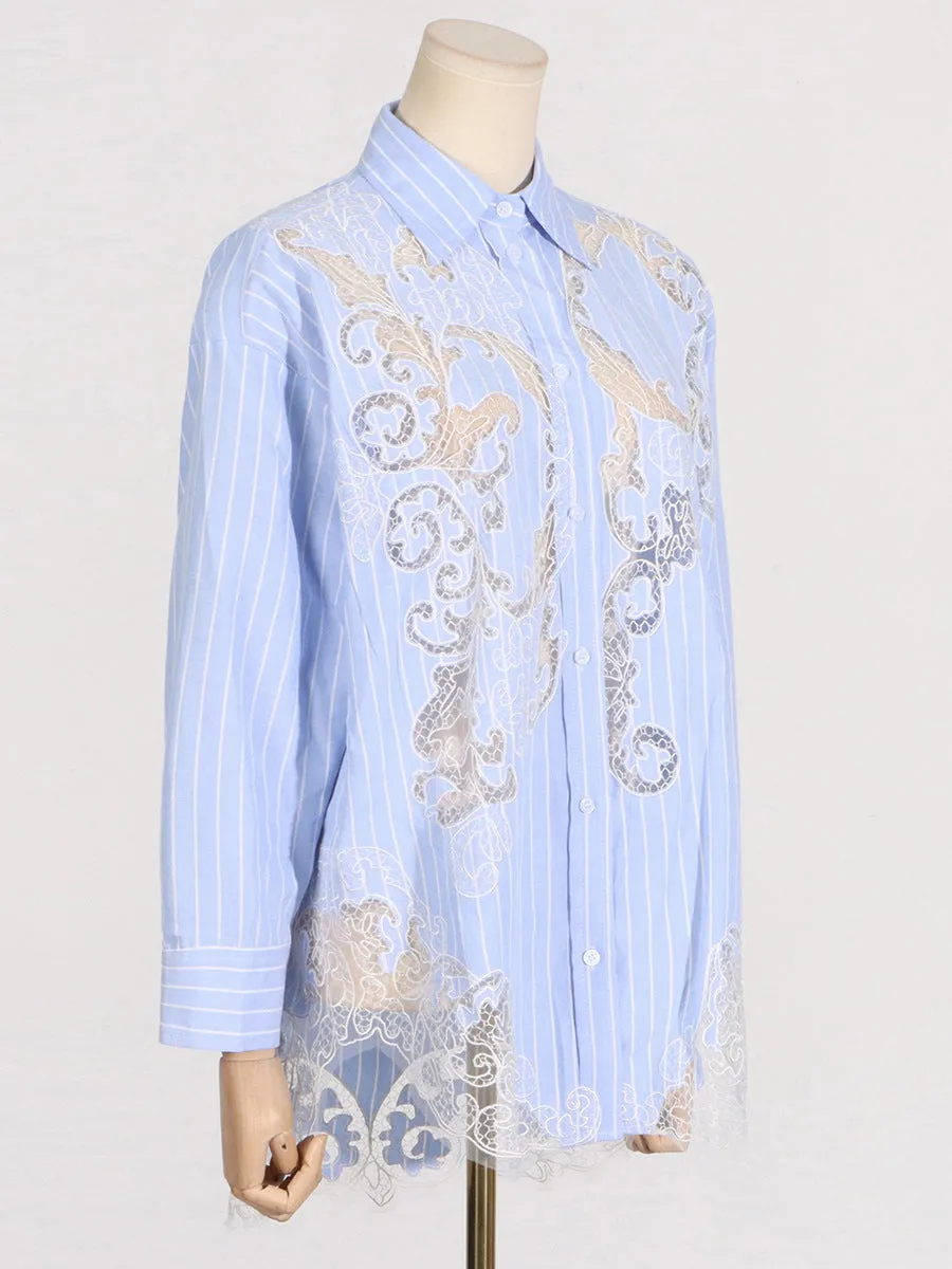 COLLARED LACE DETAILED BUTTON UP BLOUSE