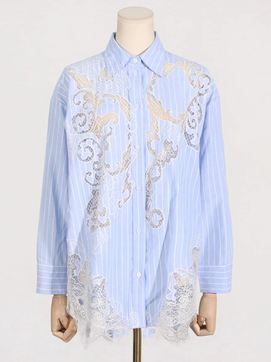 COLLARED LACE DETAILED BUTTON UP BLOUSE