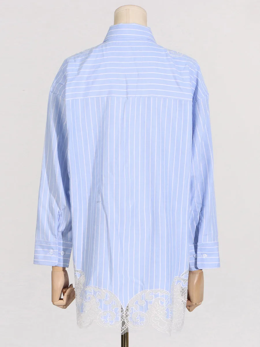 COLLARED LACE DETAILED BUTTON UP BLOUSE