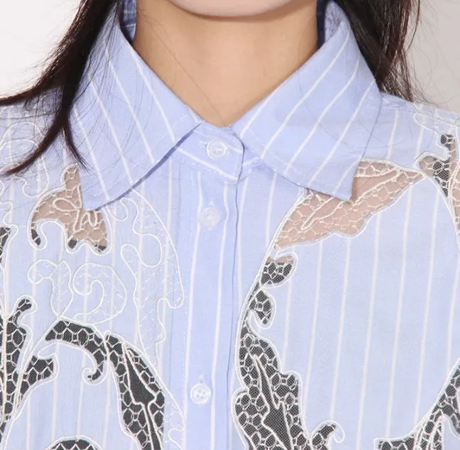 COLLARED LACE DETAILED BUTTON UP BLOUSE