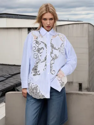 COLLARED LACE DETAILED BUTTON UP BLOUSE