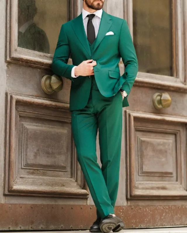 Cool Green Three Pieces Notch Lapel Slim Fit Prom men Suits