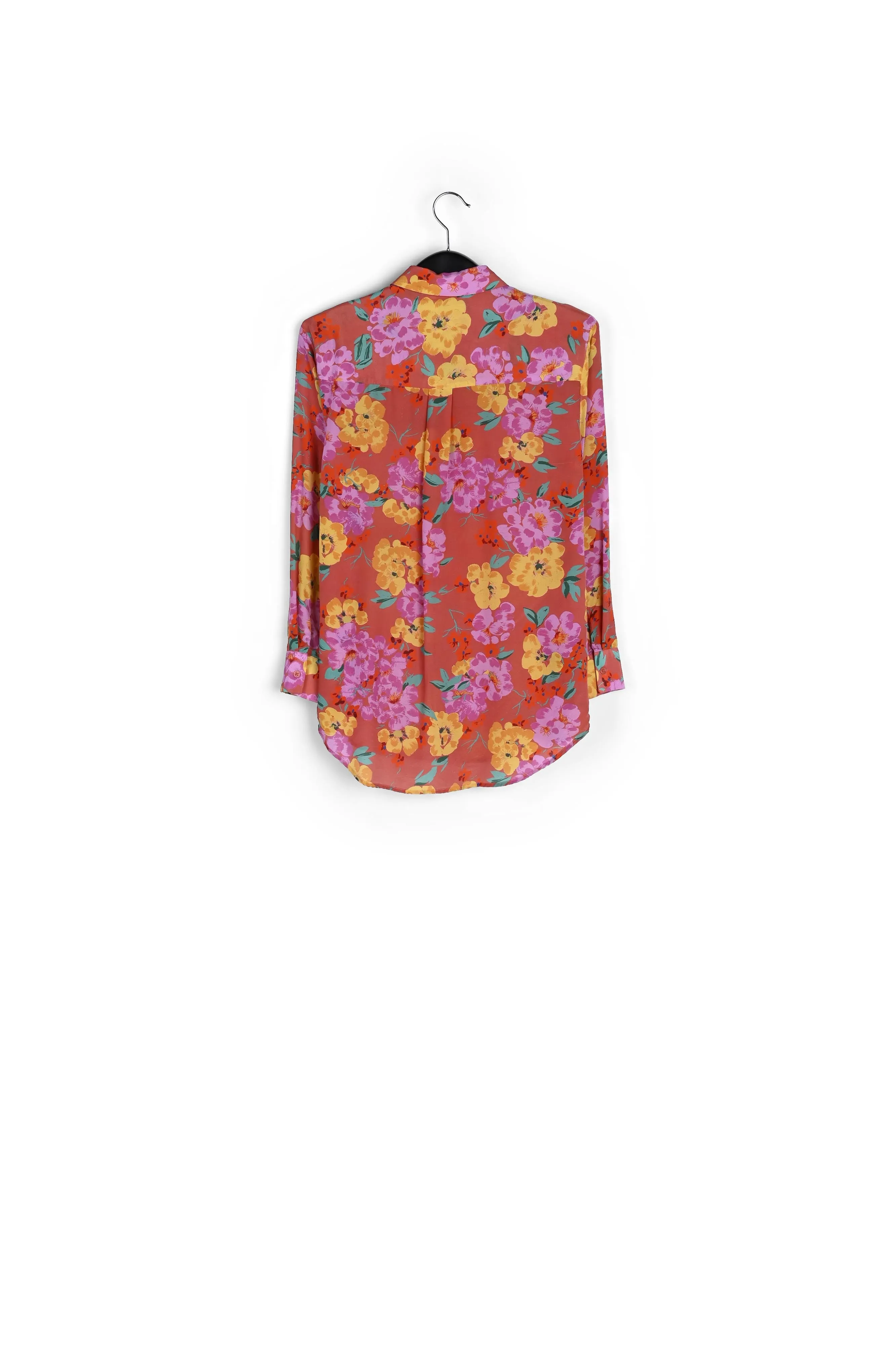 Coral floral-print silk shirt