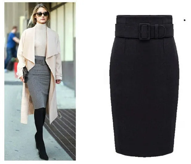 Cotton Plus Size High Waist Casual Midi Pencil Skirt Women Skirts Female