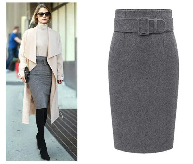 Cotton Plus Size High Waist Casual Midi Pencil Skirt Women Skirts Female