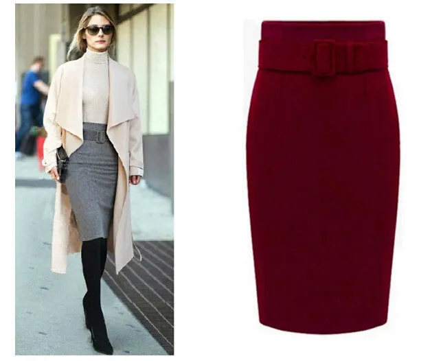 Cotton Plus Size High Waist Casual Midi Pencil Skirt Women Skirts Female