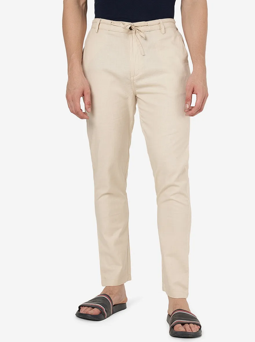 Cream Solid Slim Fit Track Pant | JadeBlue