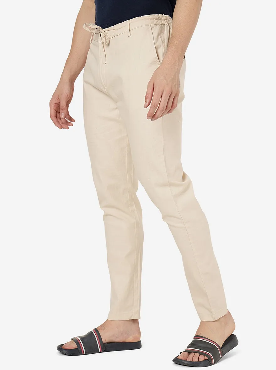 Cream Solid Slim Fit Track Pant | JadeBlue