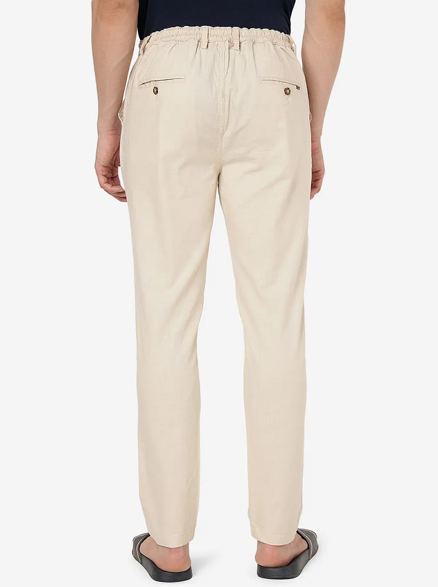 Cream Solid Slim Fit Track Pant | JadeBlue