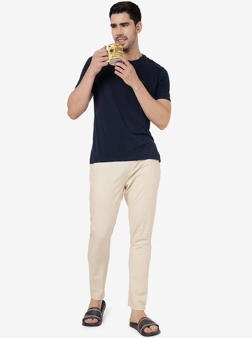Cream Solid Slim Fit Track Pant | JadeBlue