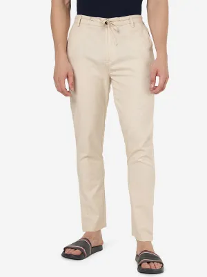 Cream Solid Slim Fit Track Pant | JadeBlue