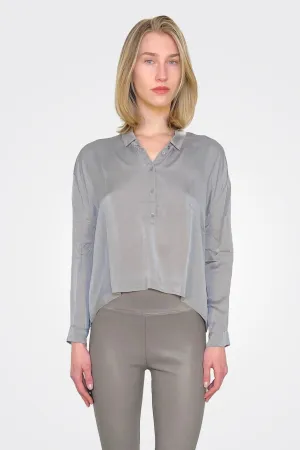 Cropped 3/4 Button Down Blouse - Greige
