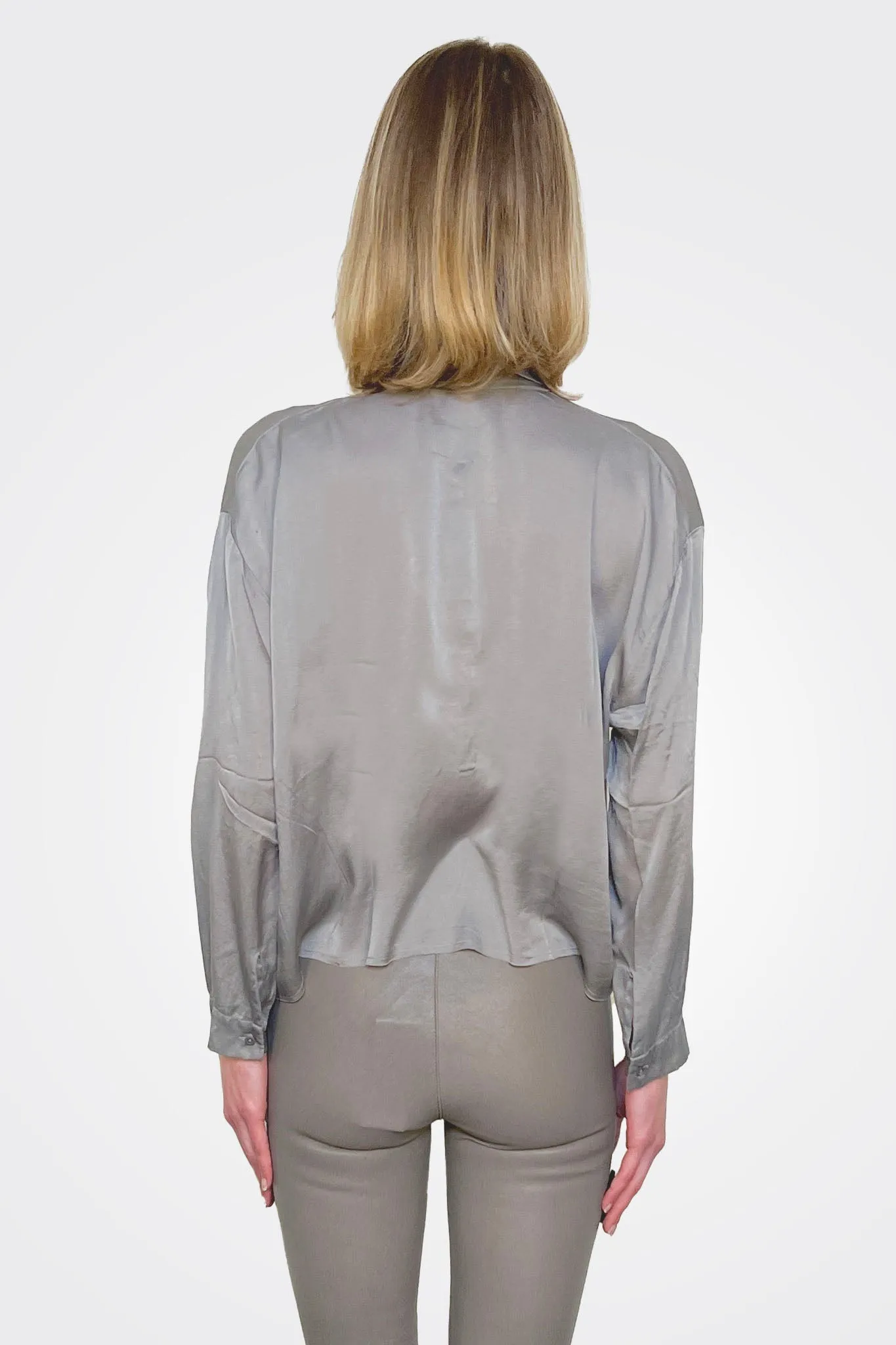 Cropped 3/4 Button Down Blouse - Greige