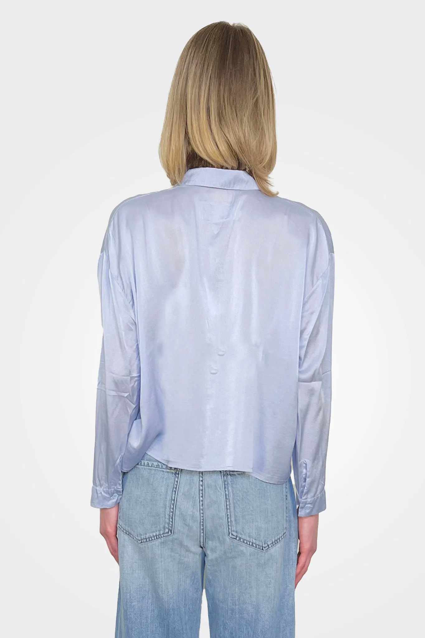 Cropped 3/4 Button Down Blouse - Sky