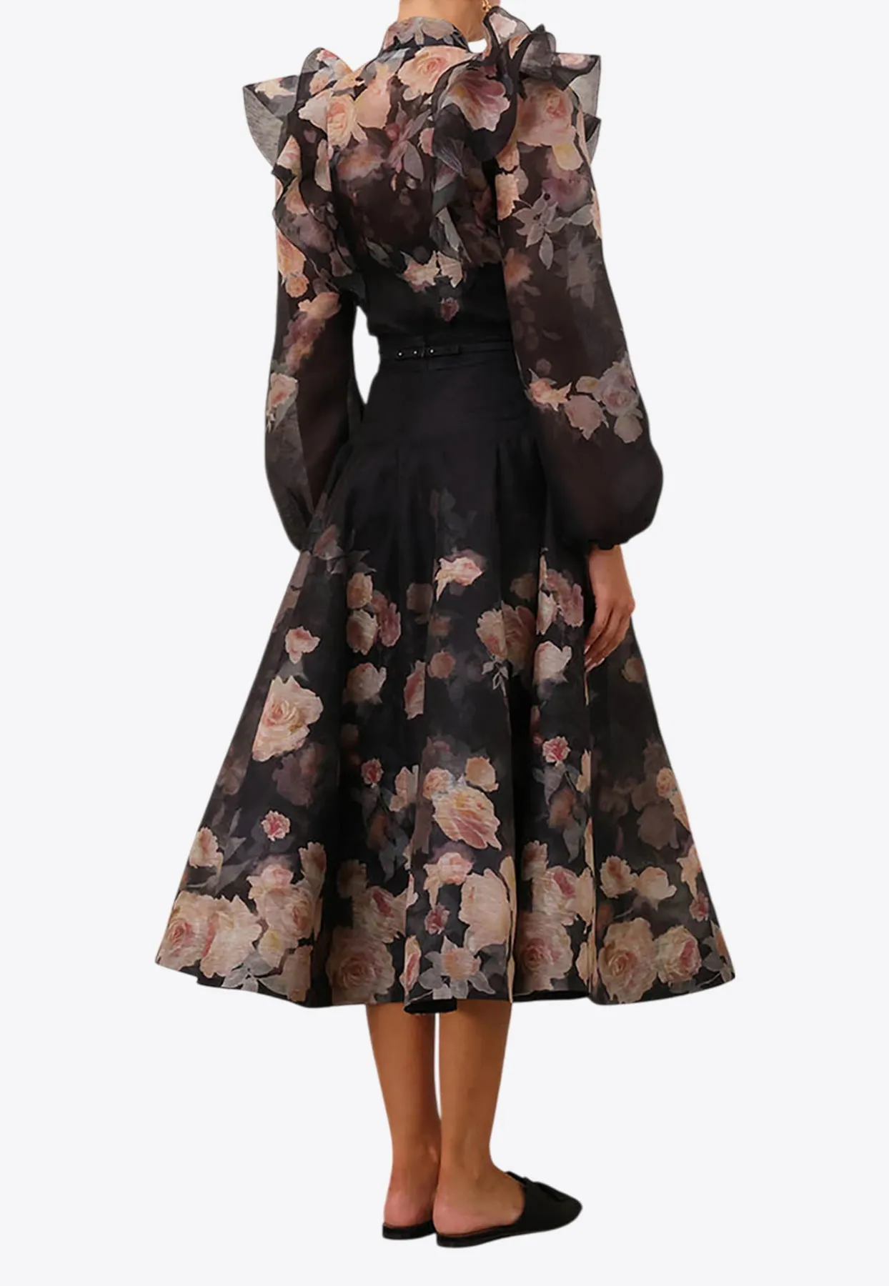 Crush Floral Flared Midi Skirt