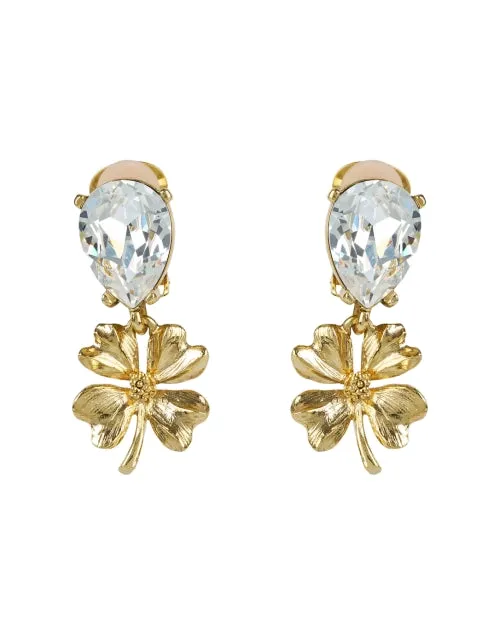 Crystal Clover Drop Clip Earrings