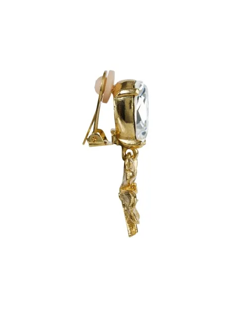 Crystal Clover Drop Clip Earrings