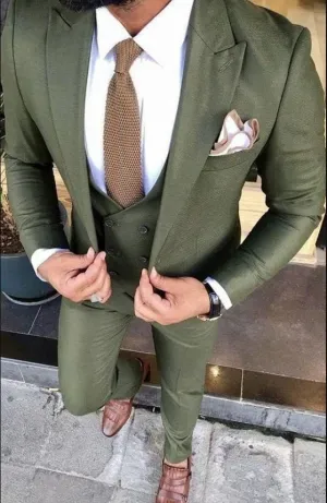 Custom Men's Olive Green Three-Piece Suit | Olive Suit for Weddings & Engagements