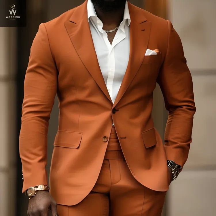 Custom Rust Two-Piece Suit for Men - Bespoke Wedding Suit, Tailored Rust Wedding Attire