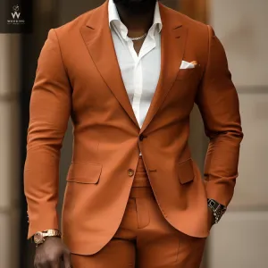 Custom Rust Two-Piece Suit for Men - Bespoke Wedding Suit, Tailored Rust Wedding Attire