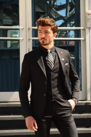 Custom Three-Piece Black Suit for Men - Tailored Wedding & Engagement Attire