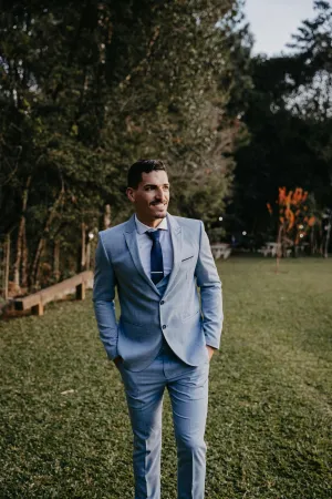 Custom Three-Piece Blue Suit for Men - Bespoke Wedding Suit, Tailored Wedding Attire