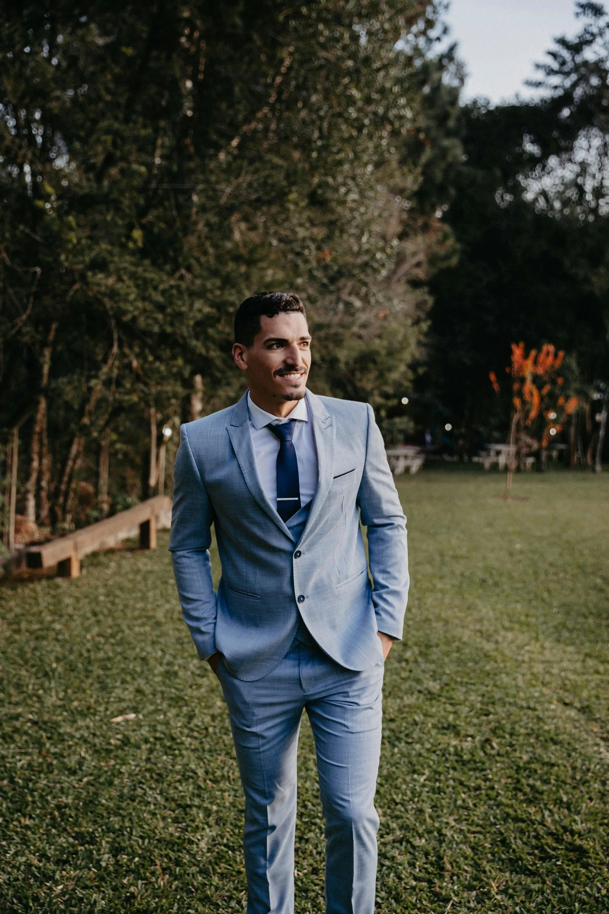 Custom Three-Piece Blue Suit for Men - Bespoke Wedding Suit, Tailored Wedding Attire