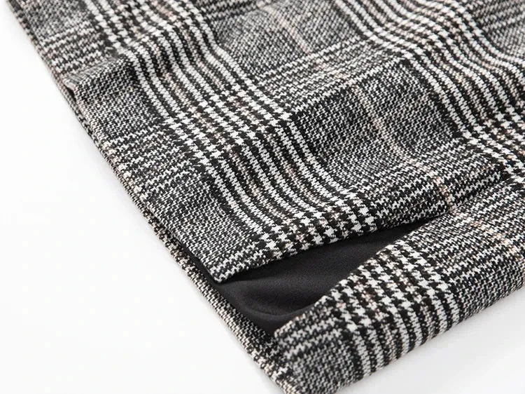 Danielle Plaid Tweed Suit Women O-Neck Double Breasted Jacket Pencil Skirt Office Lady Two Piece Set