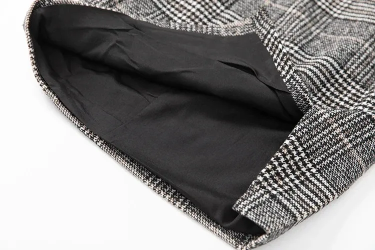 Danielle Plaid Tweed Suit Women O-Neck Double Breasted Jacket Pencil Skirt Office Lady Two Piece Set
