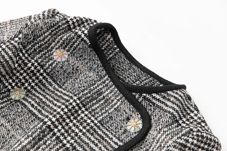 Danielle Plaid Tweed Suit Women O-Neck Double Breasted Jacket Pencil Skirt Office Lady Two Piece Set