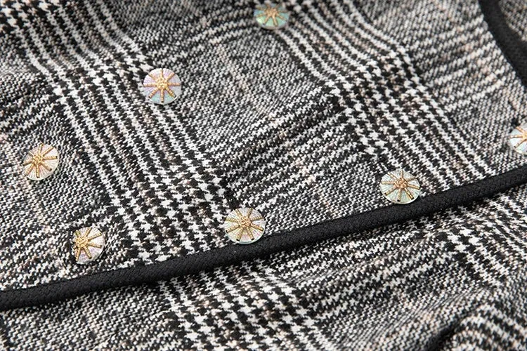 Danielle Plaid Tweed Suit Women O-Neck Double Breasted Jacket Pencil Skirt Office Lady Two Piece Set