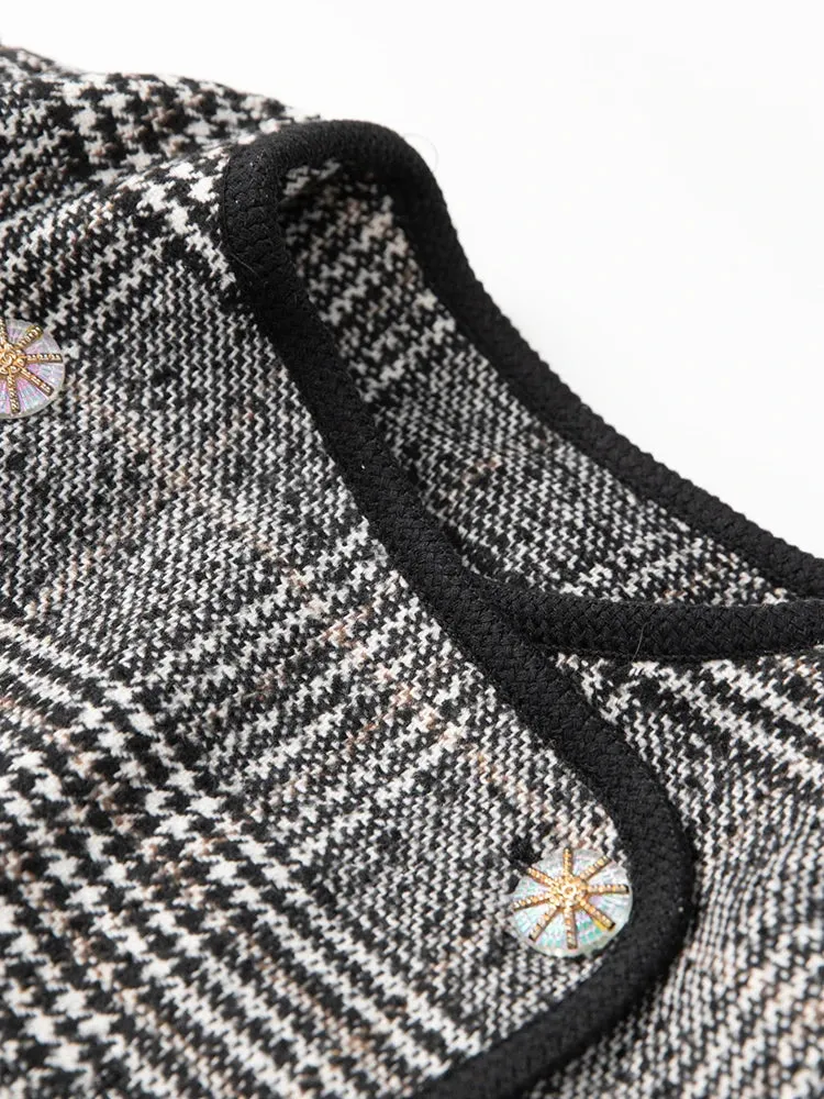 Danielle Plaid Tweed Suit Women O-Neck Double Breasted Jacket Pencil Skirt Office Lady Two Piece Set