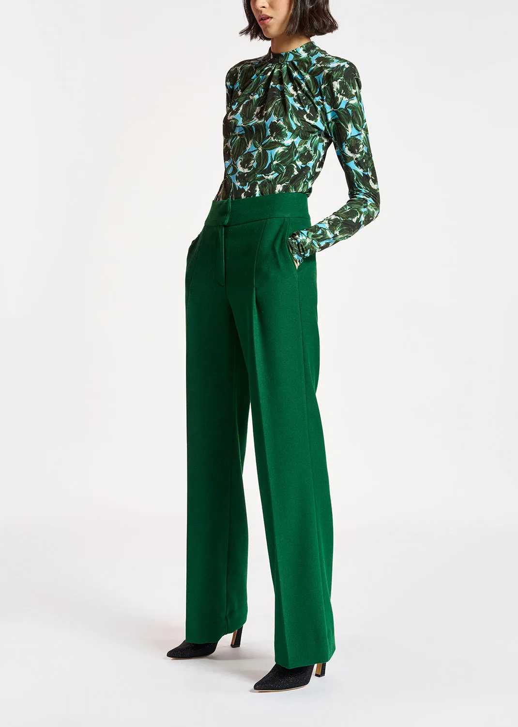 Dark green straight-leg pants