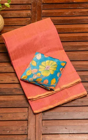 Dark peach plain chanderi tissue silk saree