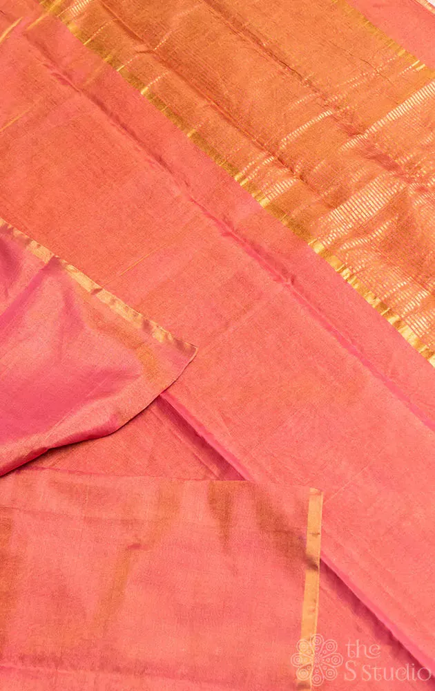 Dark peach plain chanderi tissue silk saree
