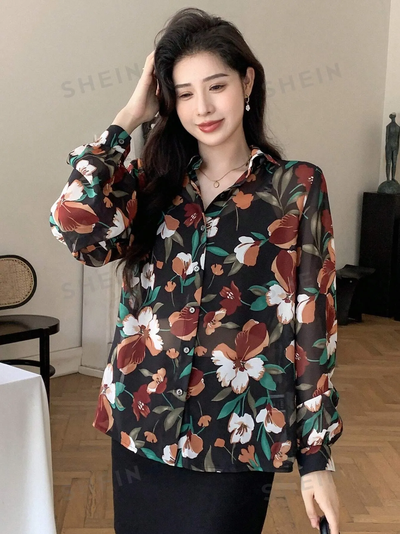DAZY Floral Print Button Front Shirt
