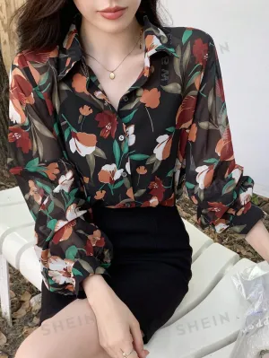 DAZY Floral Print Button Front Shirt