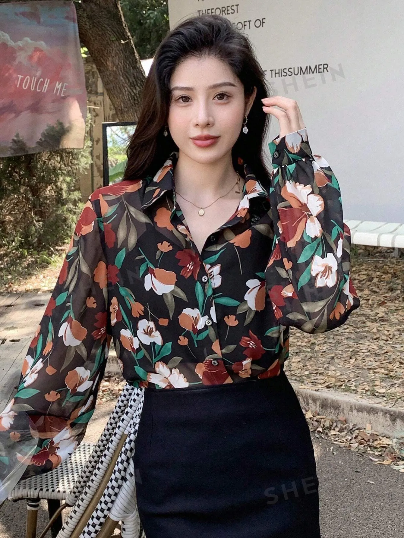 DAZY Floral Print Button Front Shirt