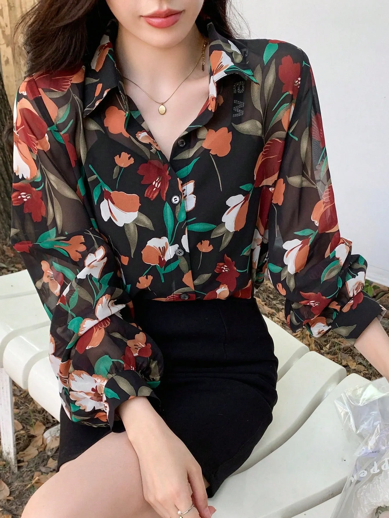 DAZY Floral Print Button Front Shirt