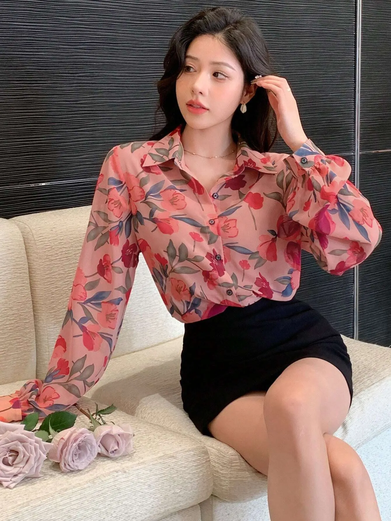 DAZY Floral Print Button Front Shirt