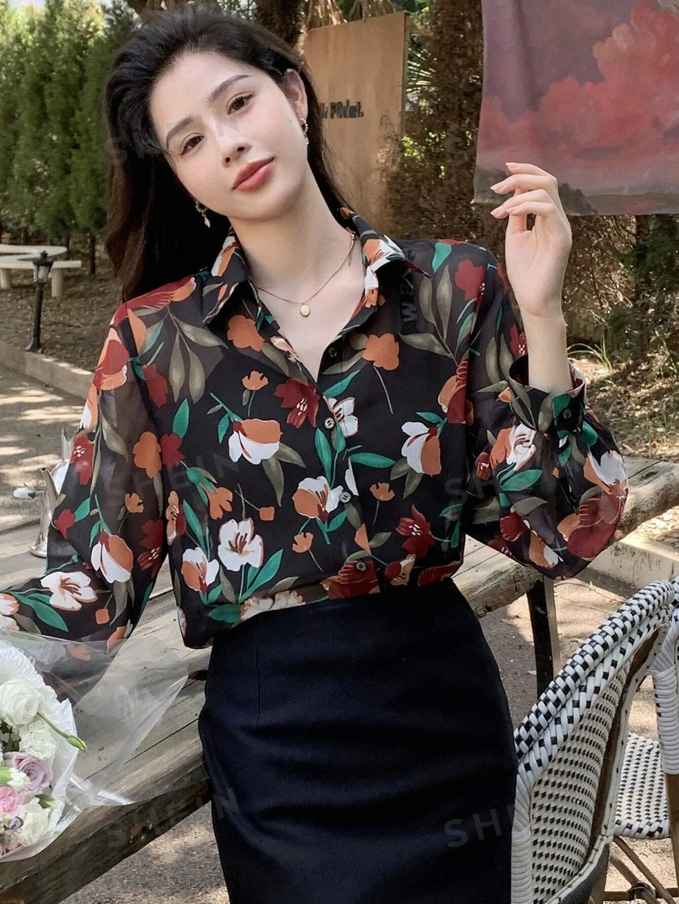 DAZY Floral Print Button Front Shirt