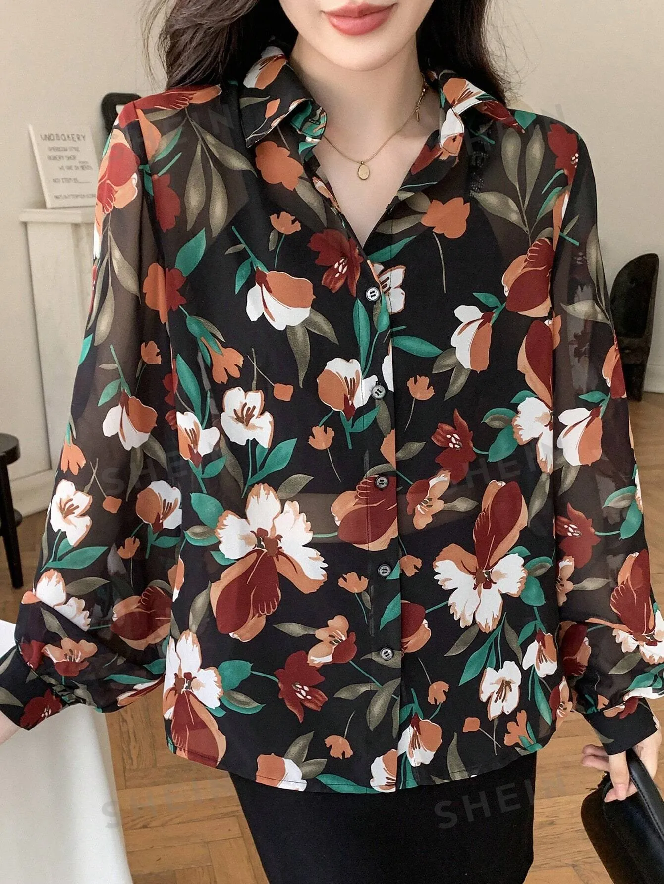 DAZY Floral Print Button Front Shirt
