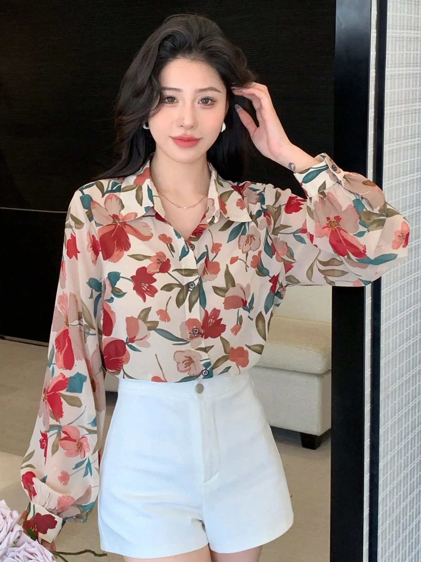 DAZY Floral Print Button Front Shirt