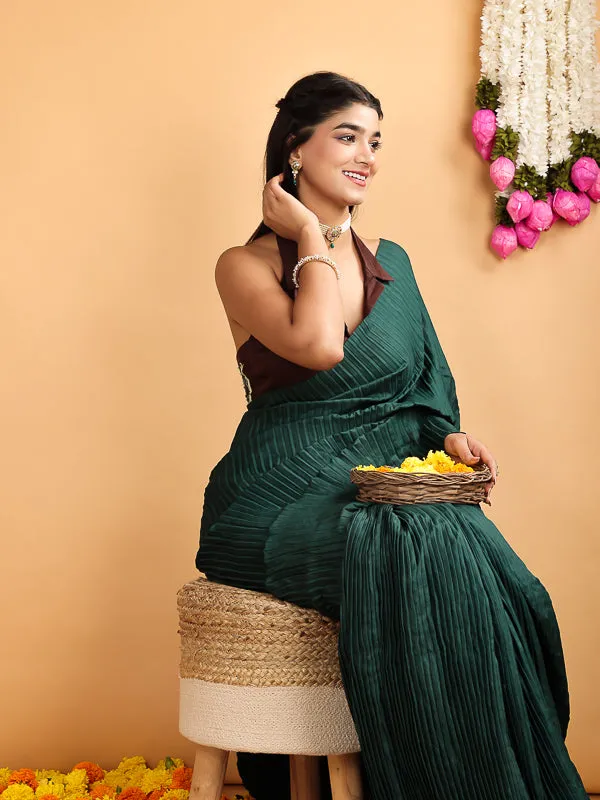 Deep Brown Embroidered Halter Neck padded Blouse