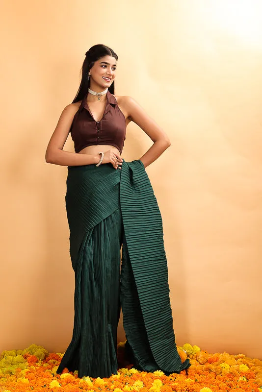 Deep Brown Embroidered Halter Neck padded Blouse