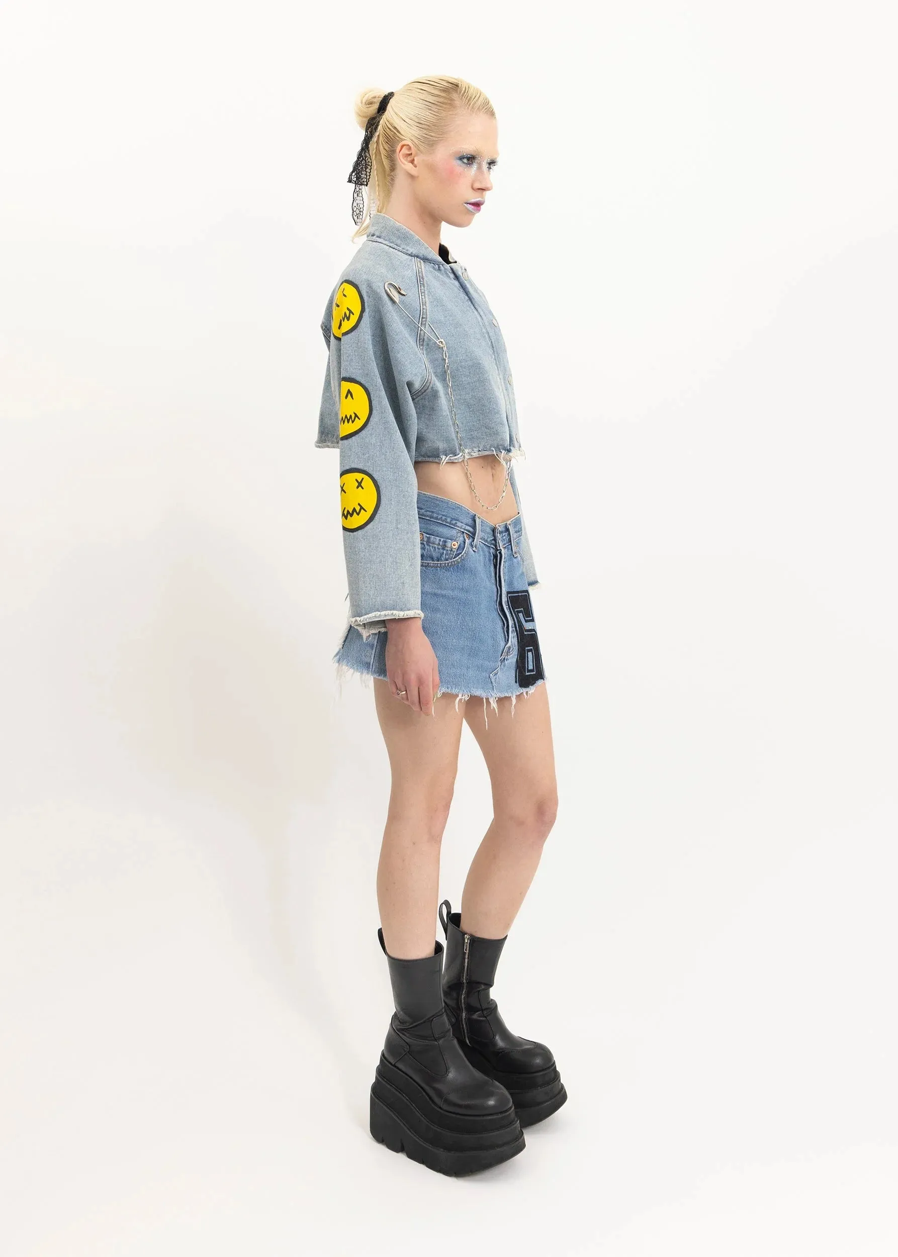 Denim remake mini skirt