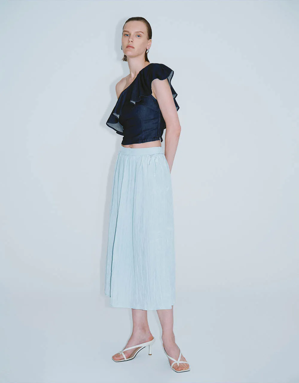 Elastic Waist Midi A-Line Skirt